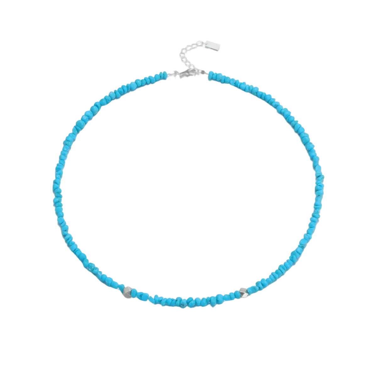 Full view of the Quiet Current Tibetan turquoise choker on a white background.