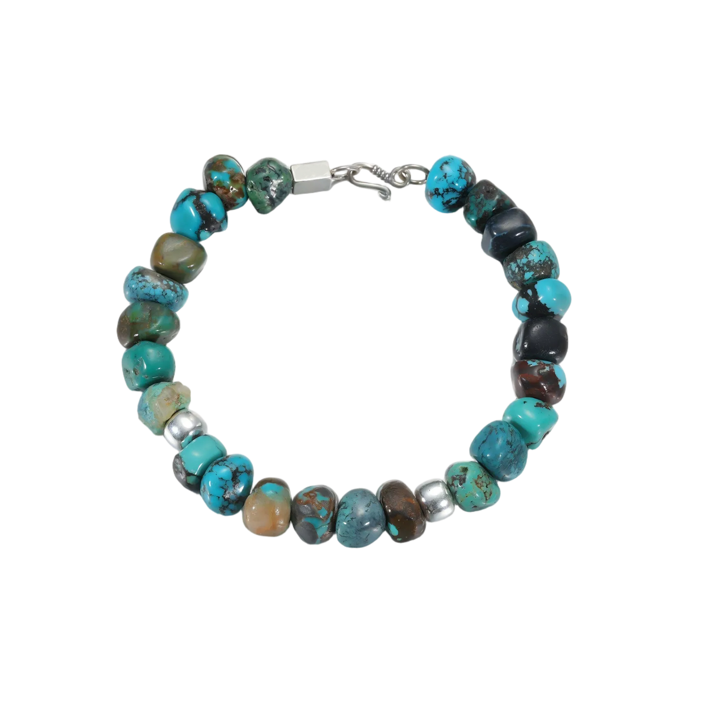 Full circle view of the Tibetan turquoise and grounding stone bracelet, reflecting Himalayan heritage.