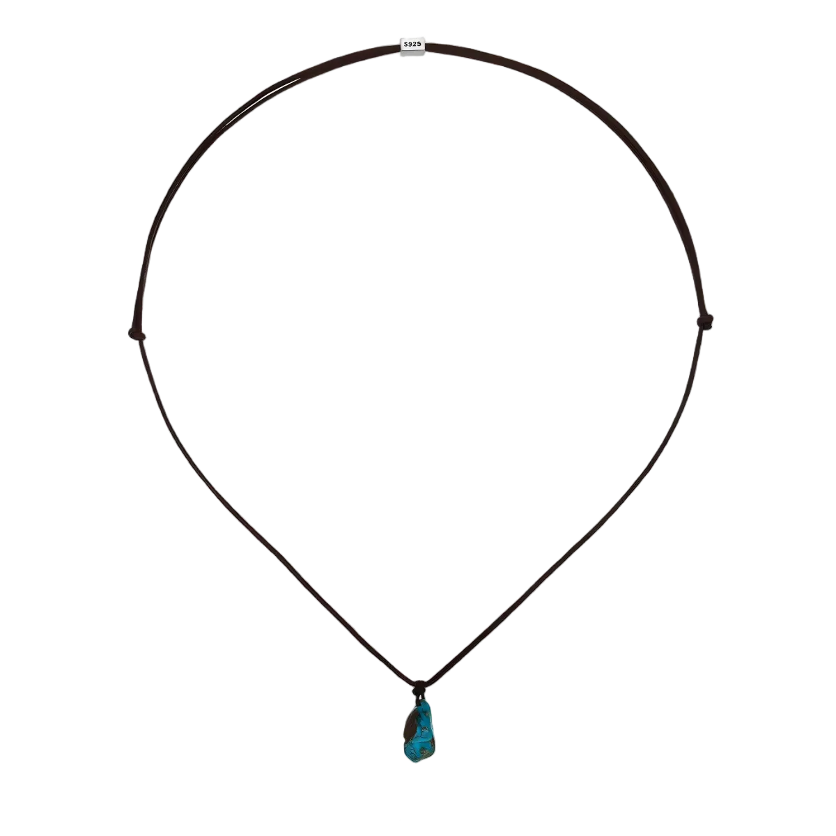 Full view of the solitary stone necklace with its soft woven cord on a clean white background.