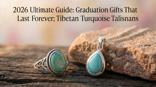 A thoughtful 2026 graduate sitting by a library window, wearing a handcrafted Tibetan turquoise necklace as a meaningful graduation gift.