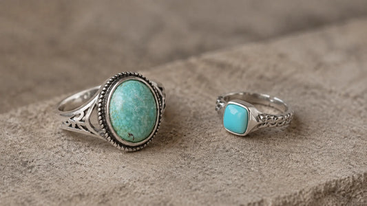 Tibetan turquoise rings showing different stone shapes and setting details