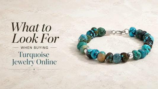 Close-up of real turquoise jewelry showing visible matrix, natural color variation, and silver setting details for online buying inspection