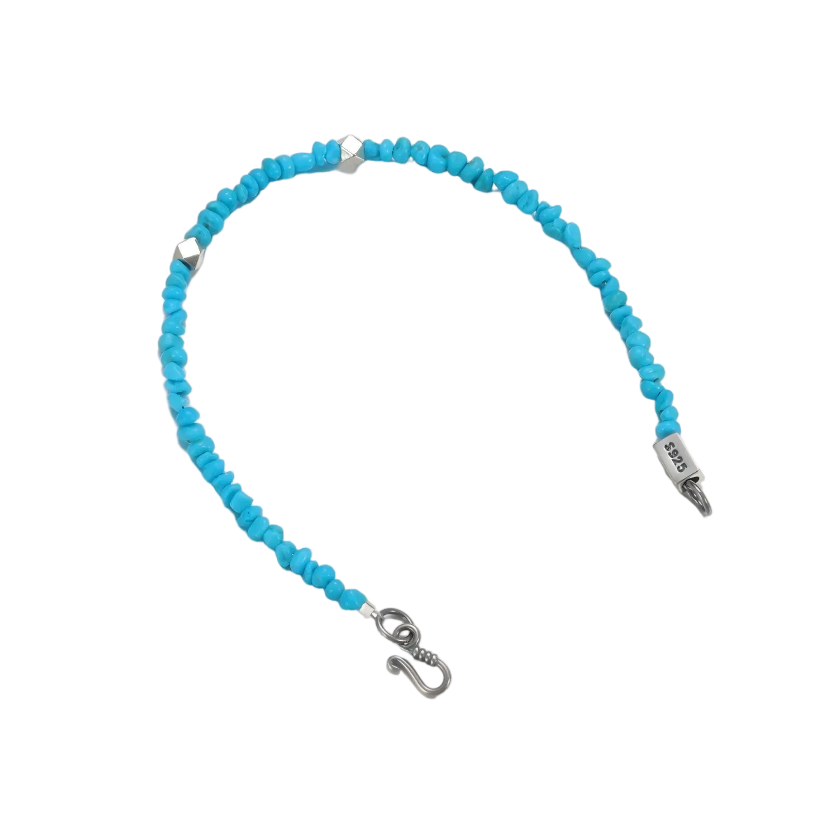 Full view of the Clear Sky bracelet on white background, showcasing the sterling silver clasp and cubes.