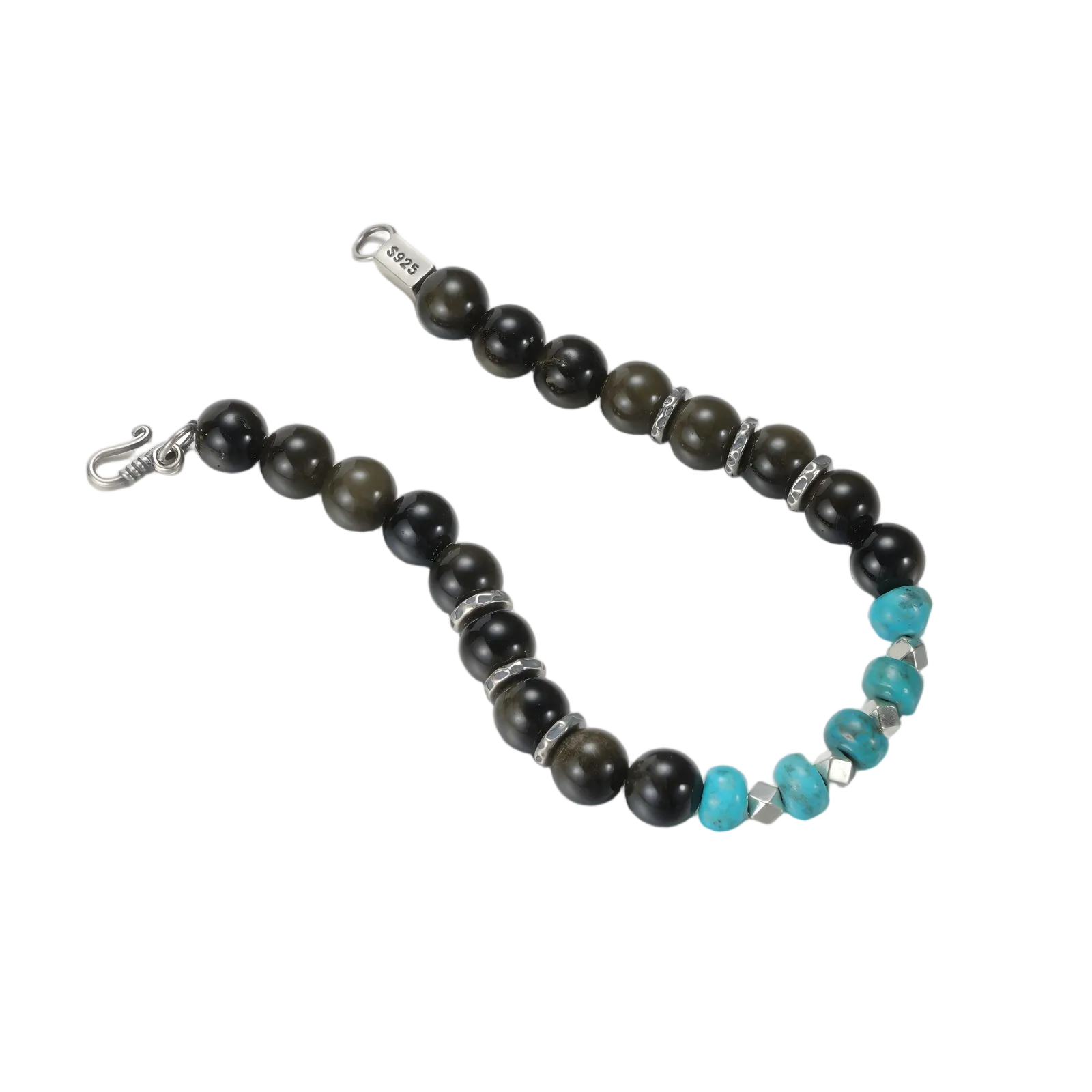 Full view of the Eclipse bracelet on white background, highlighting the durable sterling silver clasp.