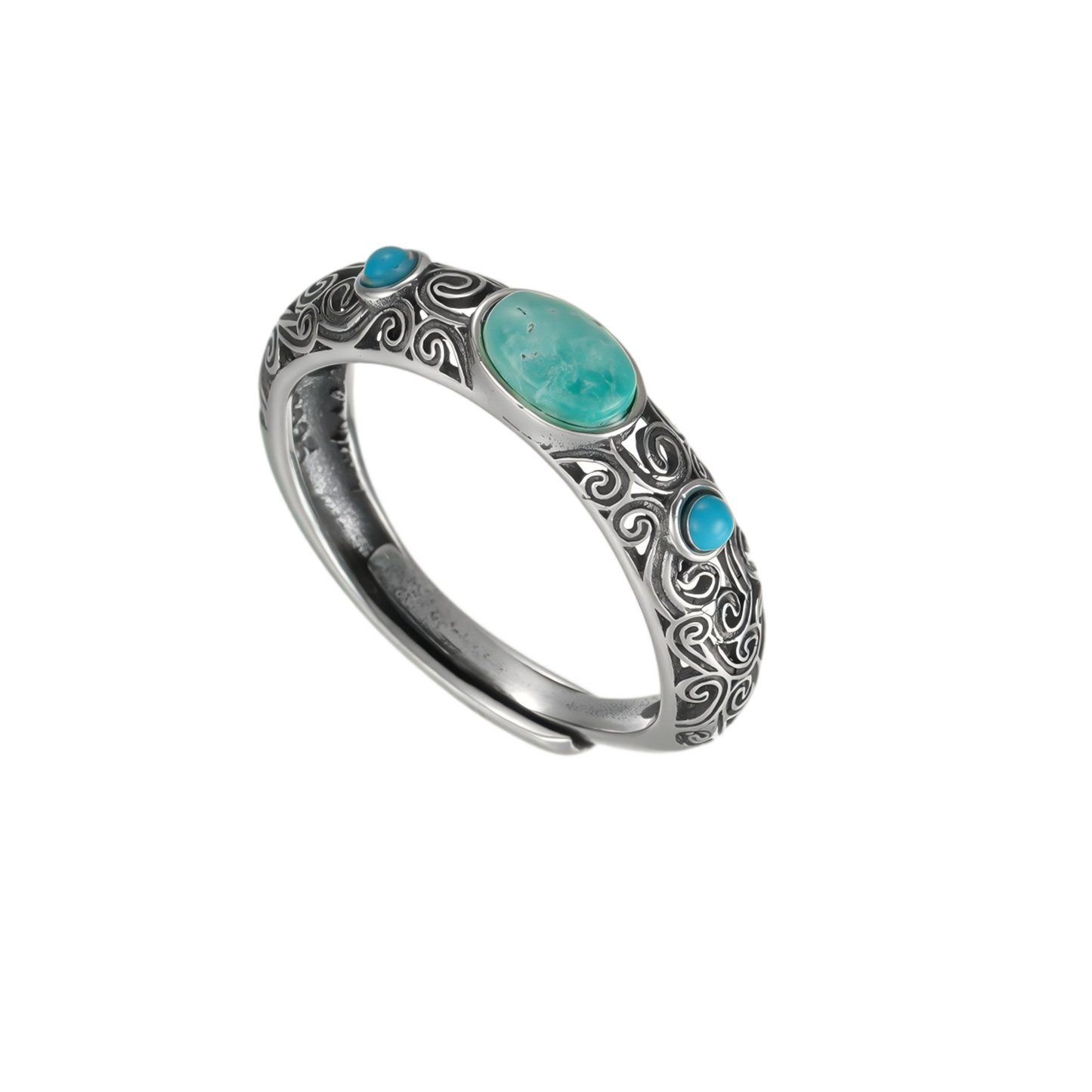Full view of the Eternal Scroll ring on a white background, highlighting the adjustable open-back design.