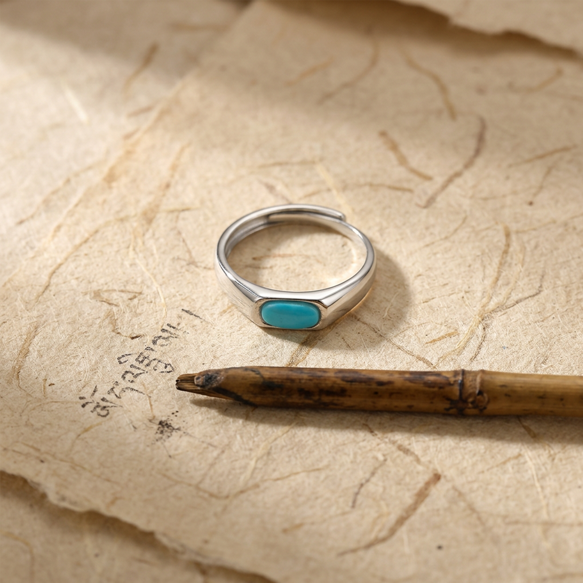 Full view of the Horizon turquoise ring on white background, showcasing the adjustable band.