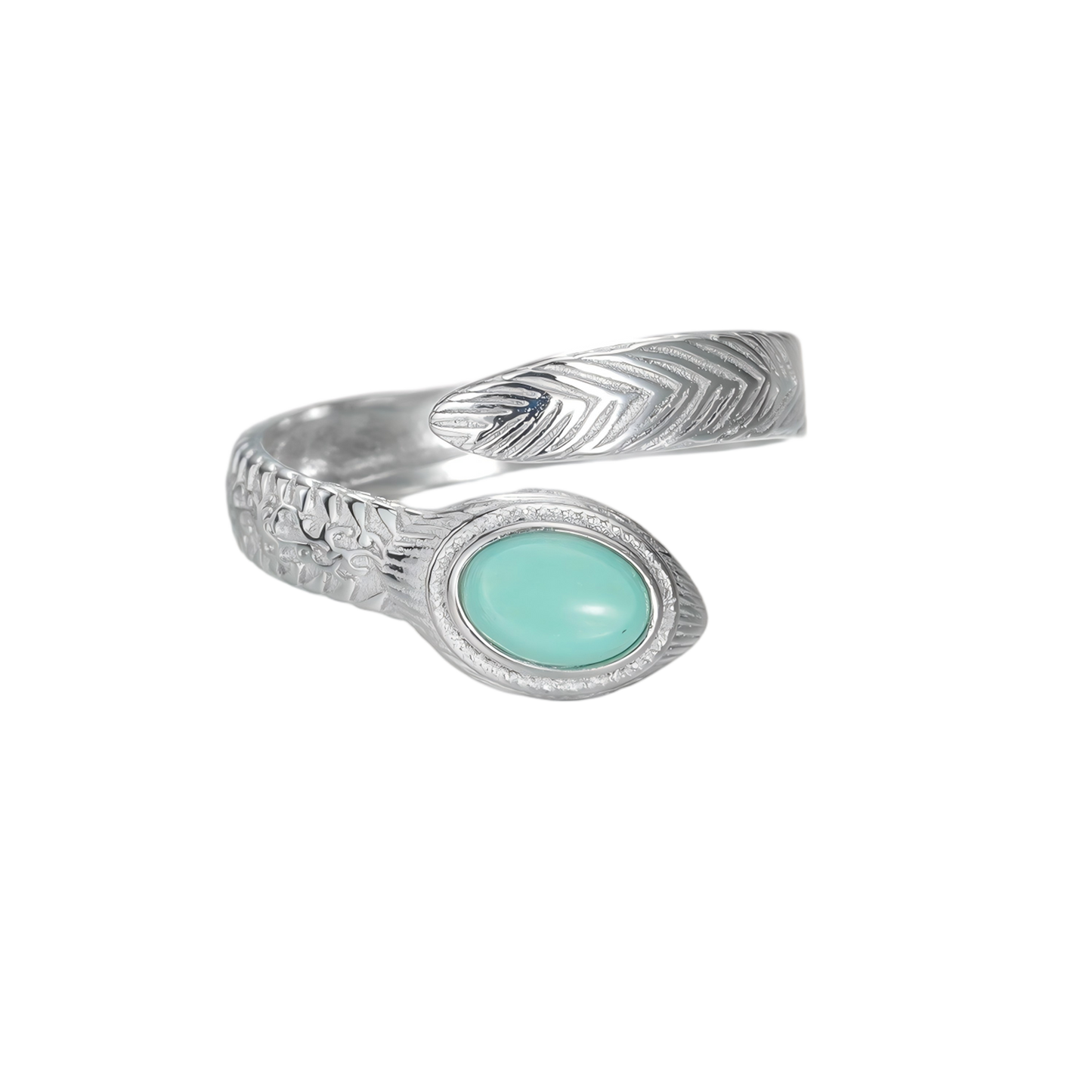 Side view of the feather wrap ring on white background, showcasing the adjustable open-back design.