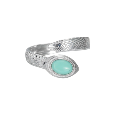 Side view of the feather wrap ring on white background, showcasing the adjustable open-back design.