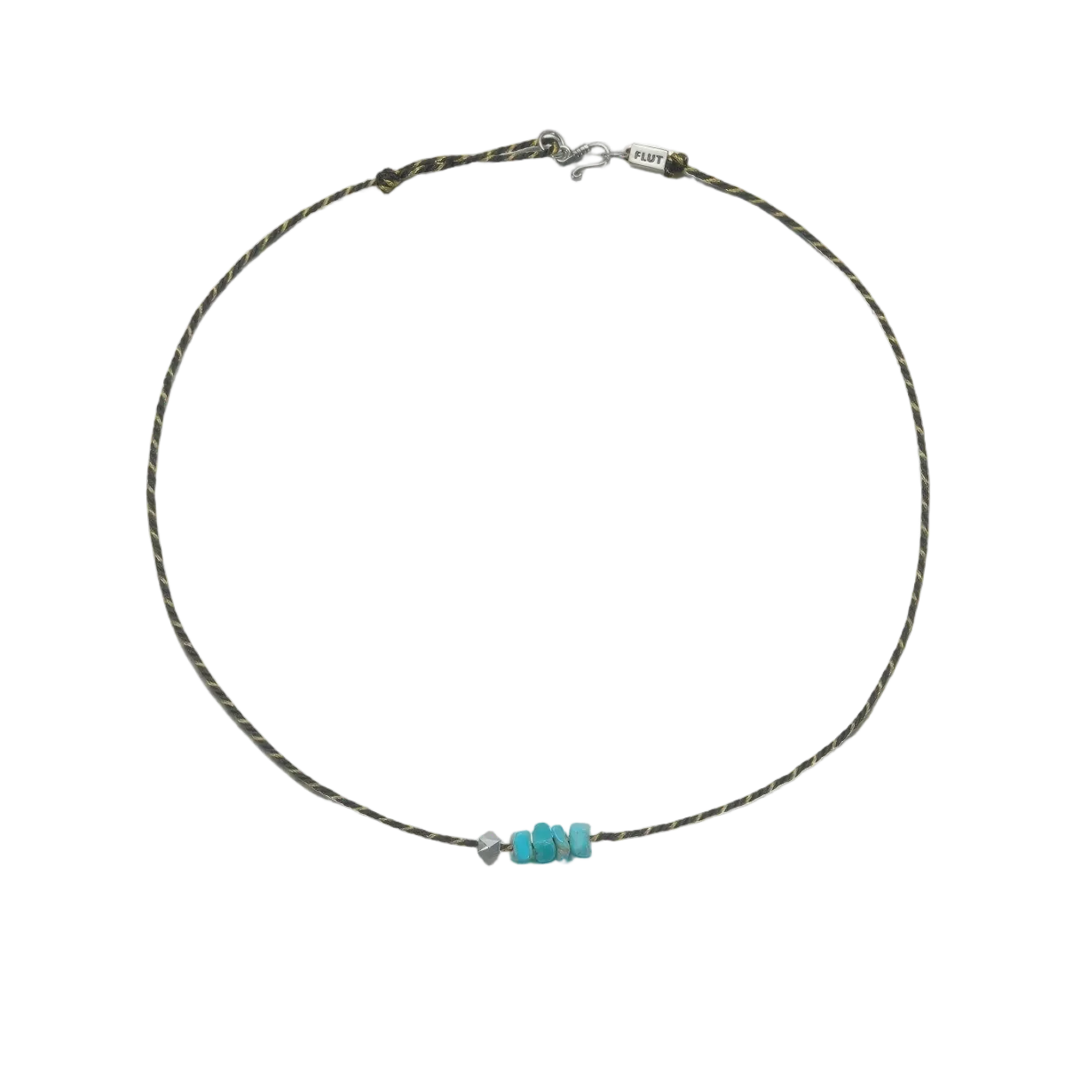 Full circle view of the Silent Pulse Tibetan turquoise choker on a white background, showing its fluid design.