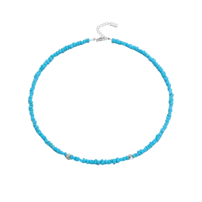 Full view of the Quiet Current Tibetan turquoise choker on a white background.