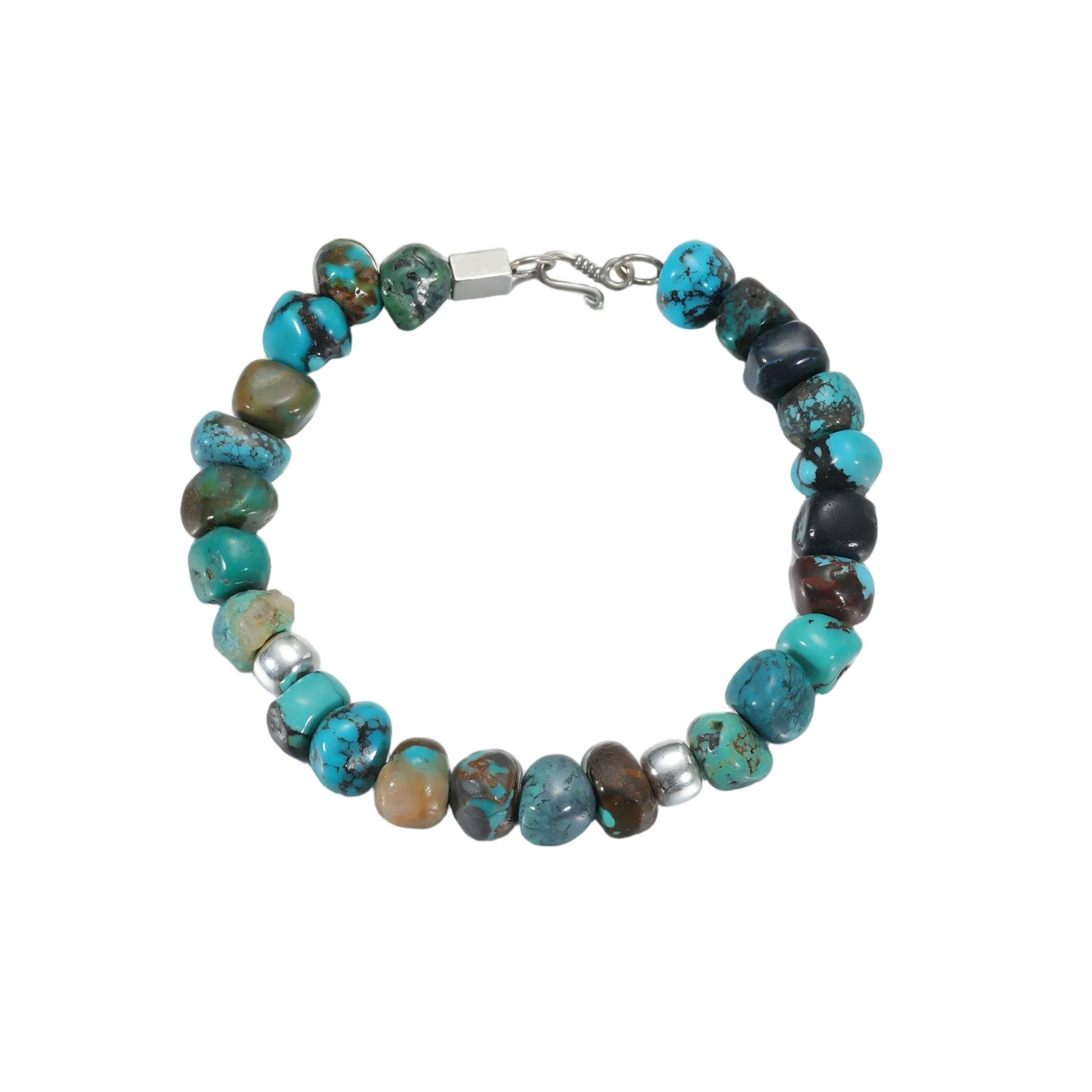 Full circle view of the Tibetan turquoise and grounding stone bracelet, reflecting Himalayan heritage.