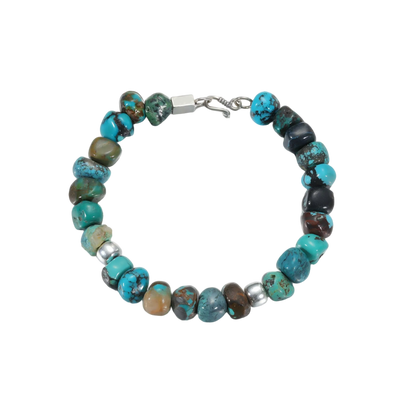 Full circle view of the Tibetan turquoise and grounding stone bracelet, reflecting Himalayan heritage.