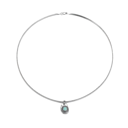 Full circle view of the Solar Amulet Tibetan turquoise necklace on a clean white background.