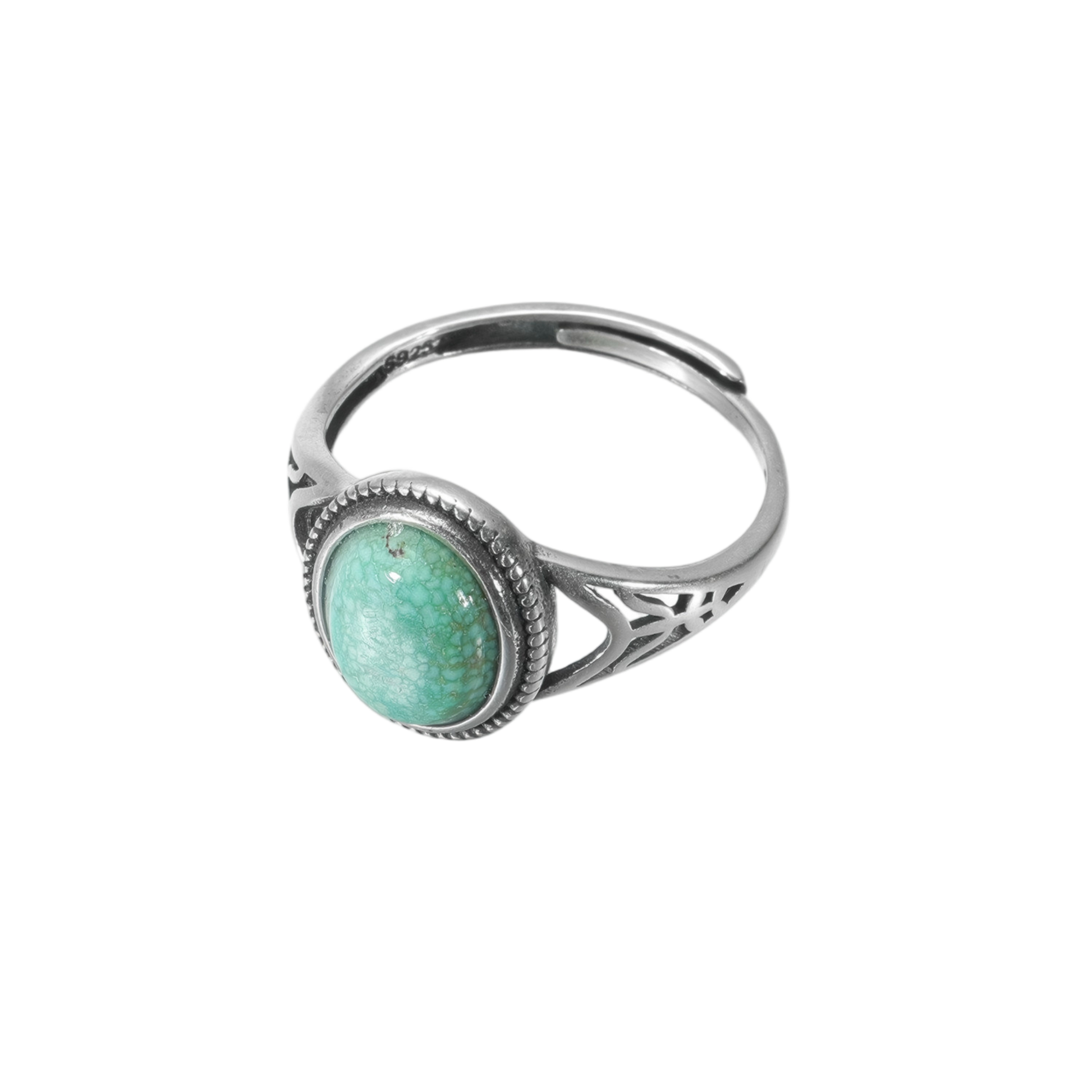 Side view of the Nomad's Shield ring on white background, showcasing the geometric band cut-outs.