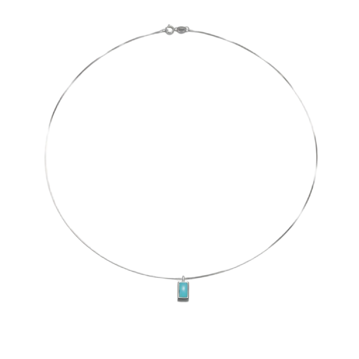 Full circle view of the Clarity Frame Tibetan turquoise necklace on a white background.
