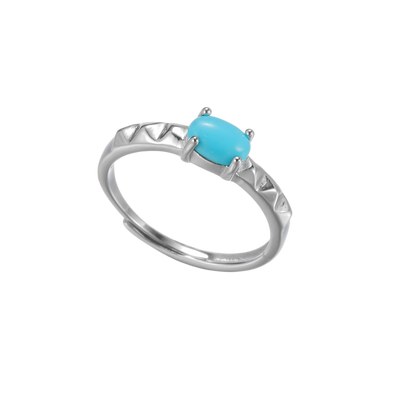 Top view of the Ridge turquoise ring on a white background, highlighting the longitudinal stone setting.