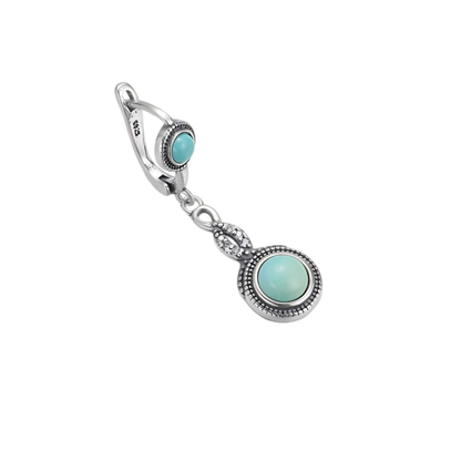 Detailed view of the 925 sterling silver infinity link and the vibrant blue Tibetan turquoise sphere.