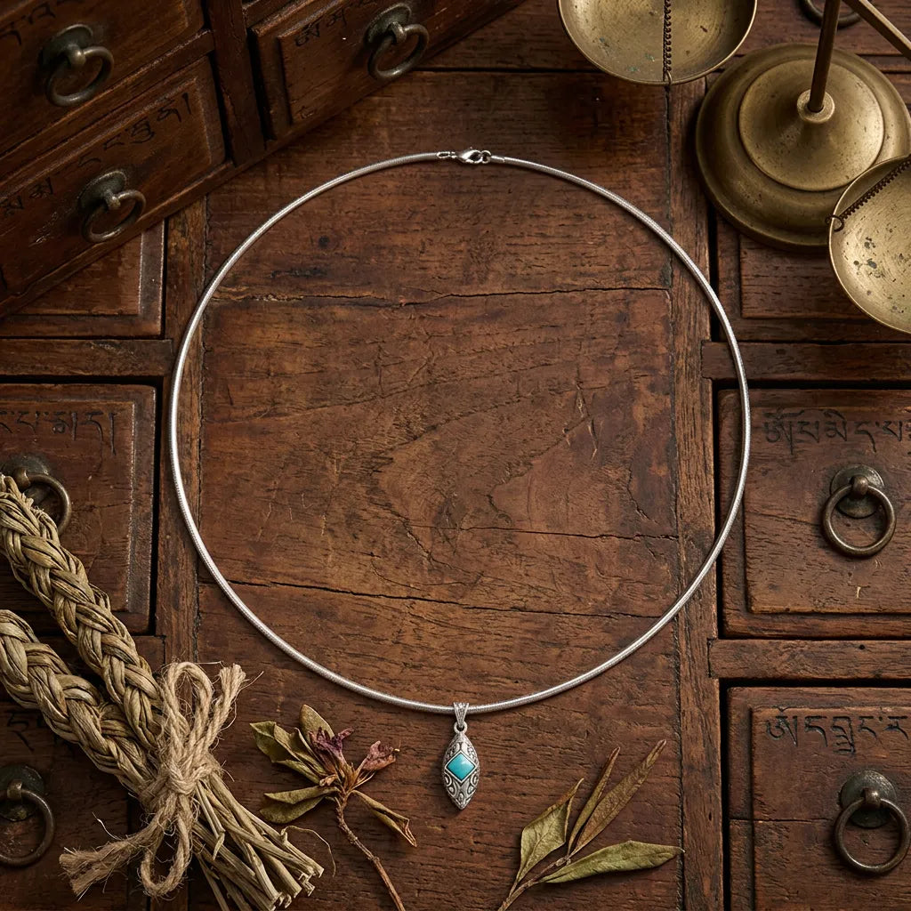 The Sentinel Crest talisman displayed on a rustic wood surface, reflecting Himalayan heritage.