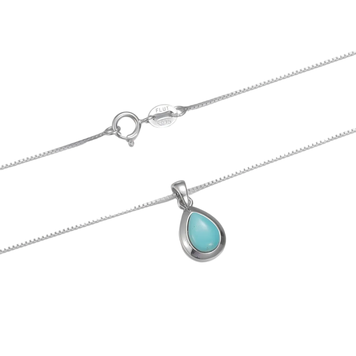 Detailed view of the high-polish 925 sterling silver bezel and the ultra-fine fluid chain.